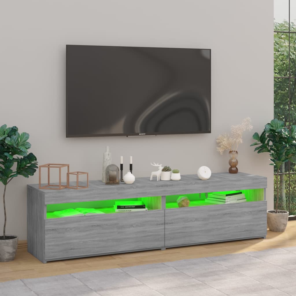 TV-taso LED-valoilla 2 kpl harmaa Sonoma 75x35x40 cm - Sisustajankoti.fi