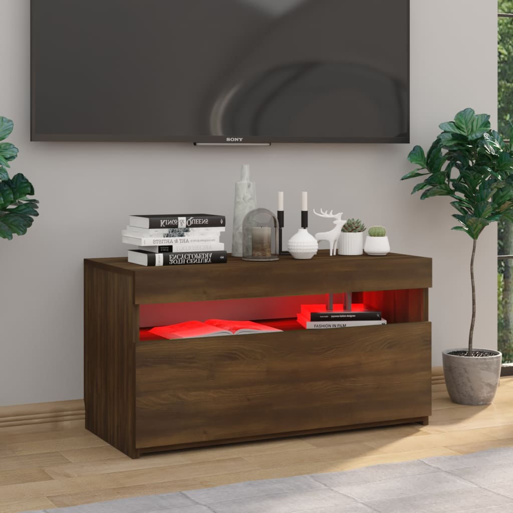 TV-taso LED-valoilla ruskea tammi 75x35x40 cm - Sisustajankoti.fi