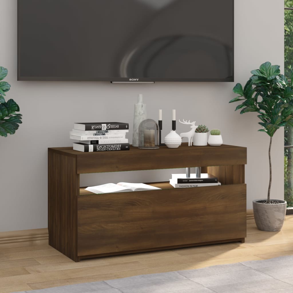 TV-taso LED-valoilla ruskea tammi 75x35x40 cm - Sisustajankoti.fi