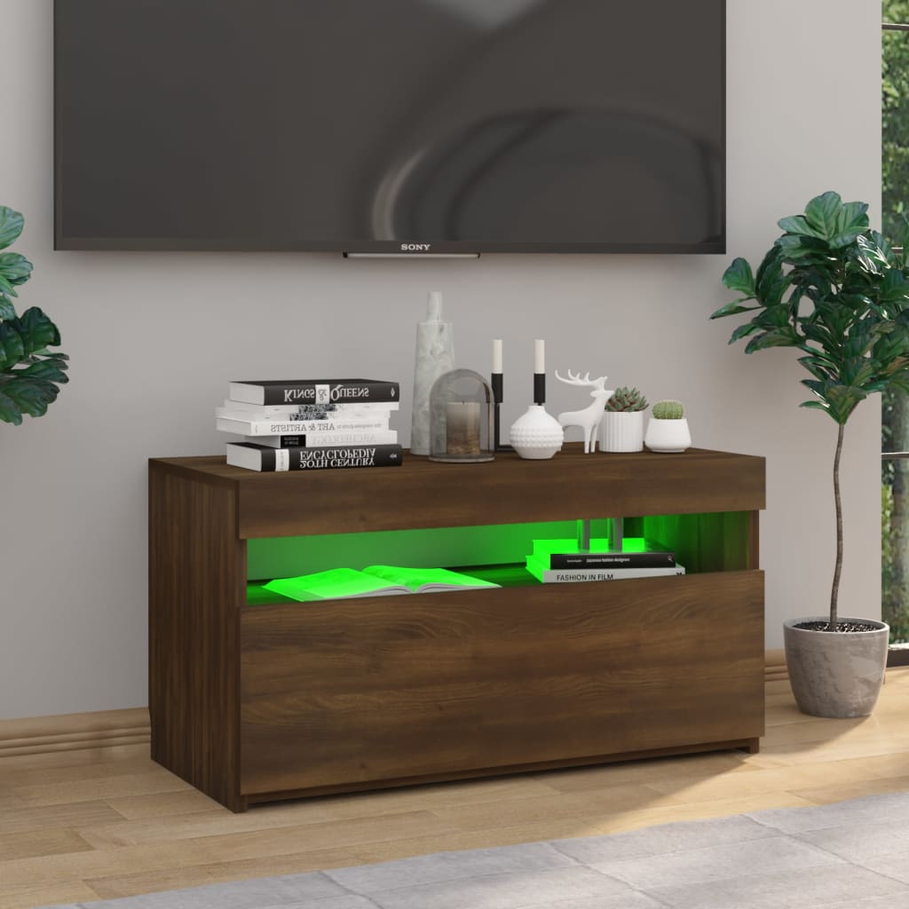 TV-taso LED-valoilla ruskea tammi 75x35x40 cm - Sisustajankoti.fi