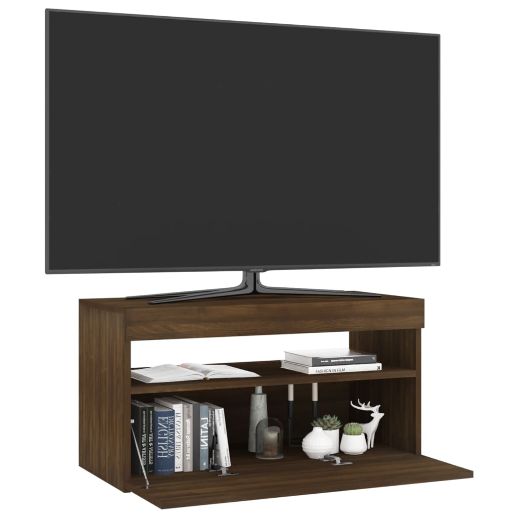 TV-taso LED-valoilla ruskea tammi 75x35x40 cm - Sisustajankoti.fi