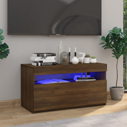 TV-taso LED-valoilla ruskea tammi 75x35x40 cm - Sisustajankoti.fi