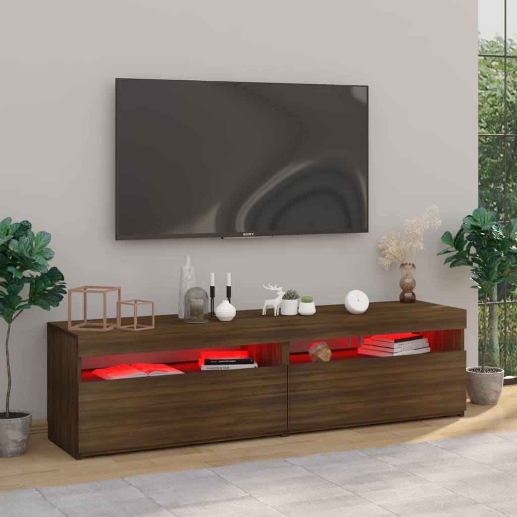 TV-taso LED-valoilla 2 kpl ruskea tammi 75x35x40 cm - Sisustajankoti.fi