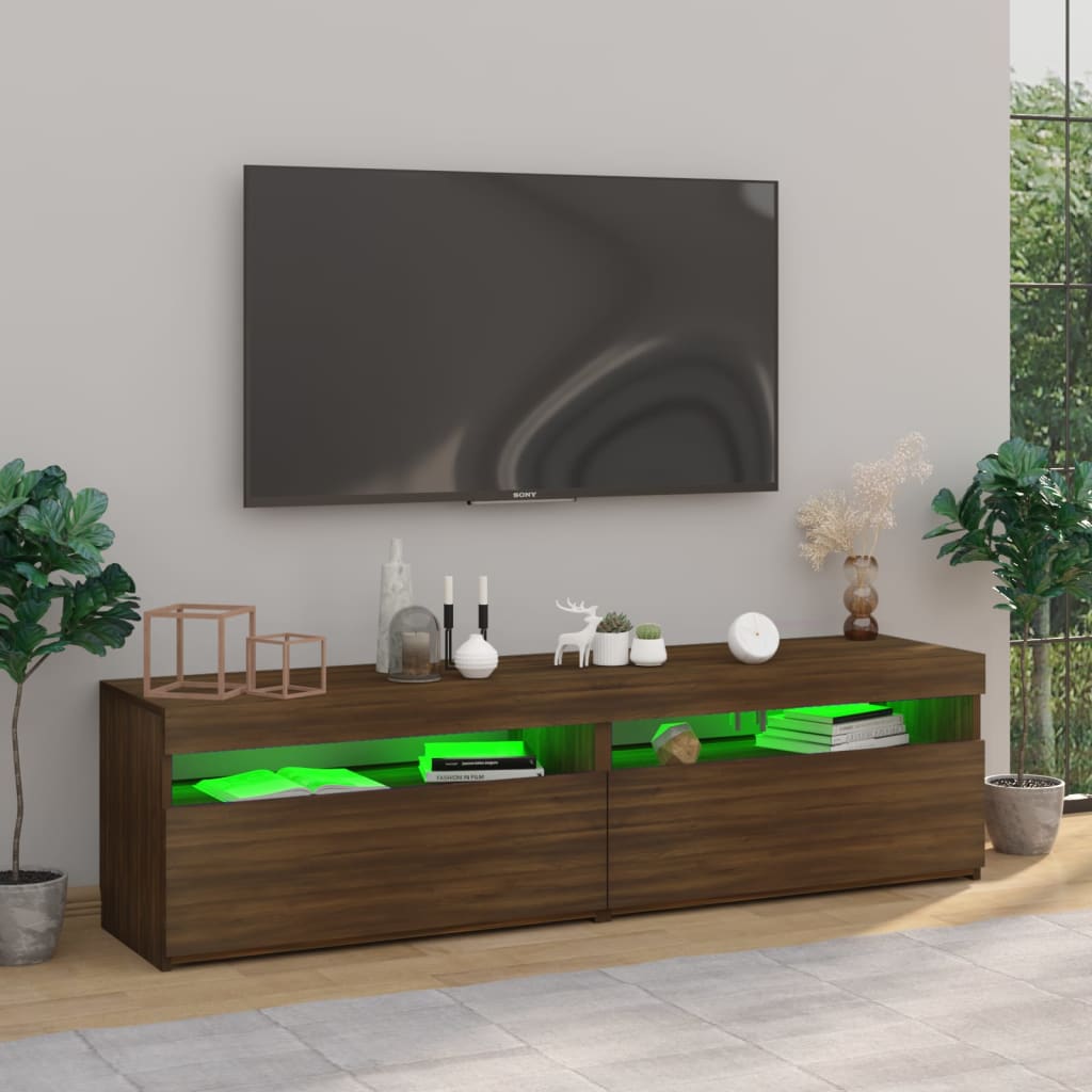 TV-taso LED-valoilla 2 kpl ruskea tammi 75x35x40 cm - Sisustajankoti.fi