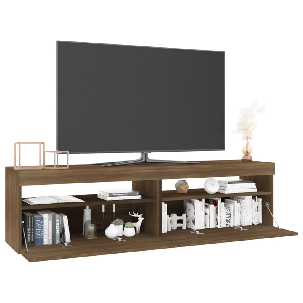 TV-taso LED-valoilla 2 kpl ruskea tammi 75x35x40 cm - Sisustajankoti.fi