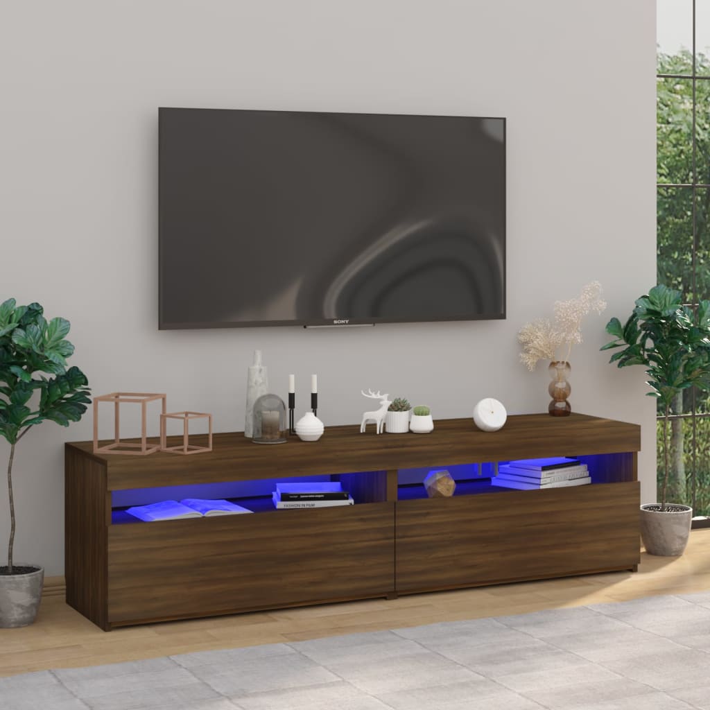 TV-taso LED-valoilla 2 kpl ruskea tammi 75x35x40 cm - Sisustajankoti.fi