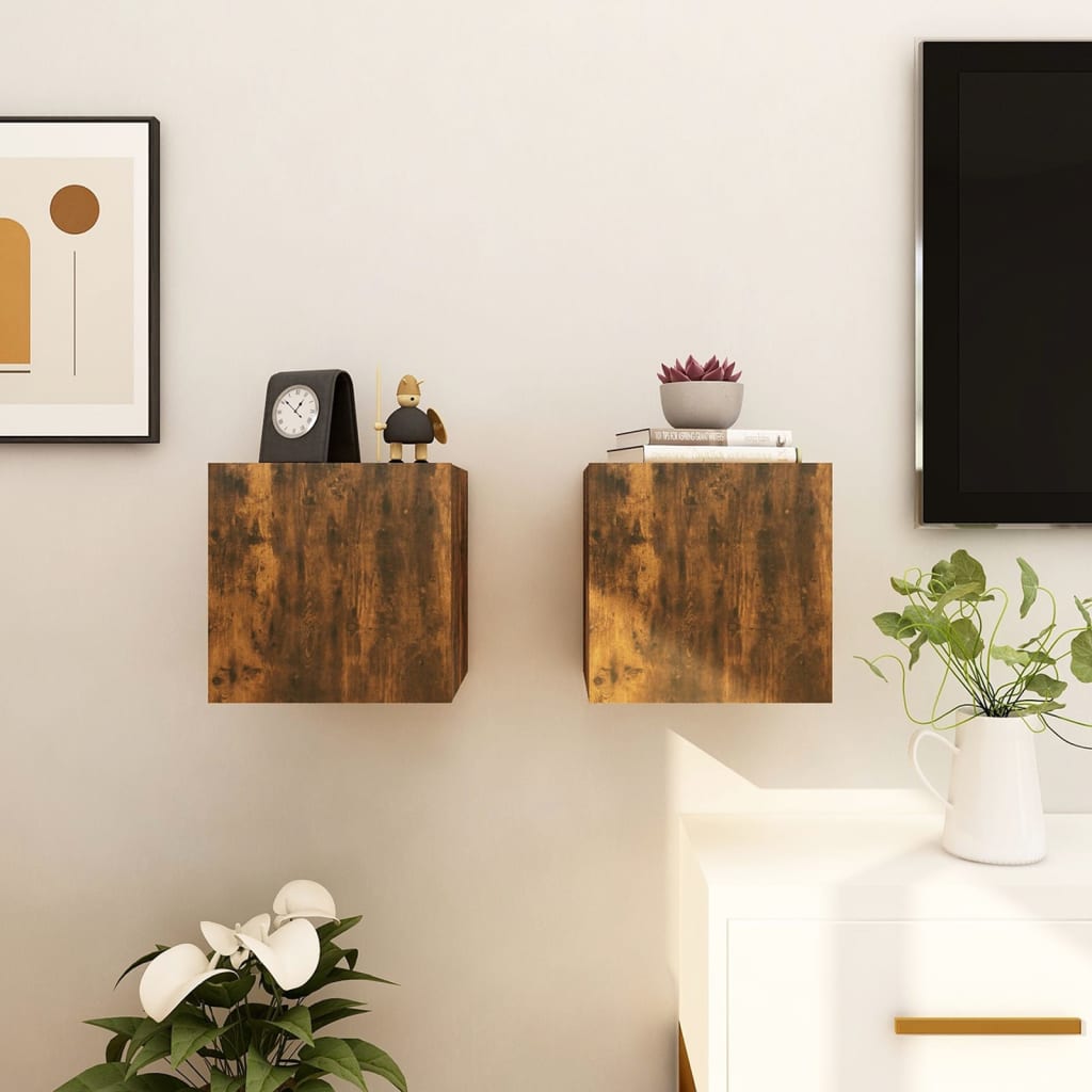 Seinäkiinnitettävät TV-kaapit 2 kpl savutammi 30,5x30x30 cm - Sisustajankoti.fi