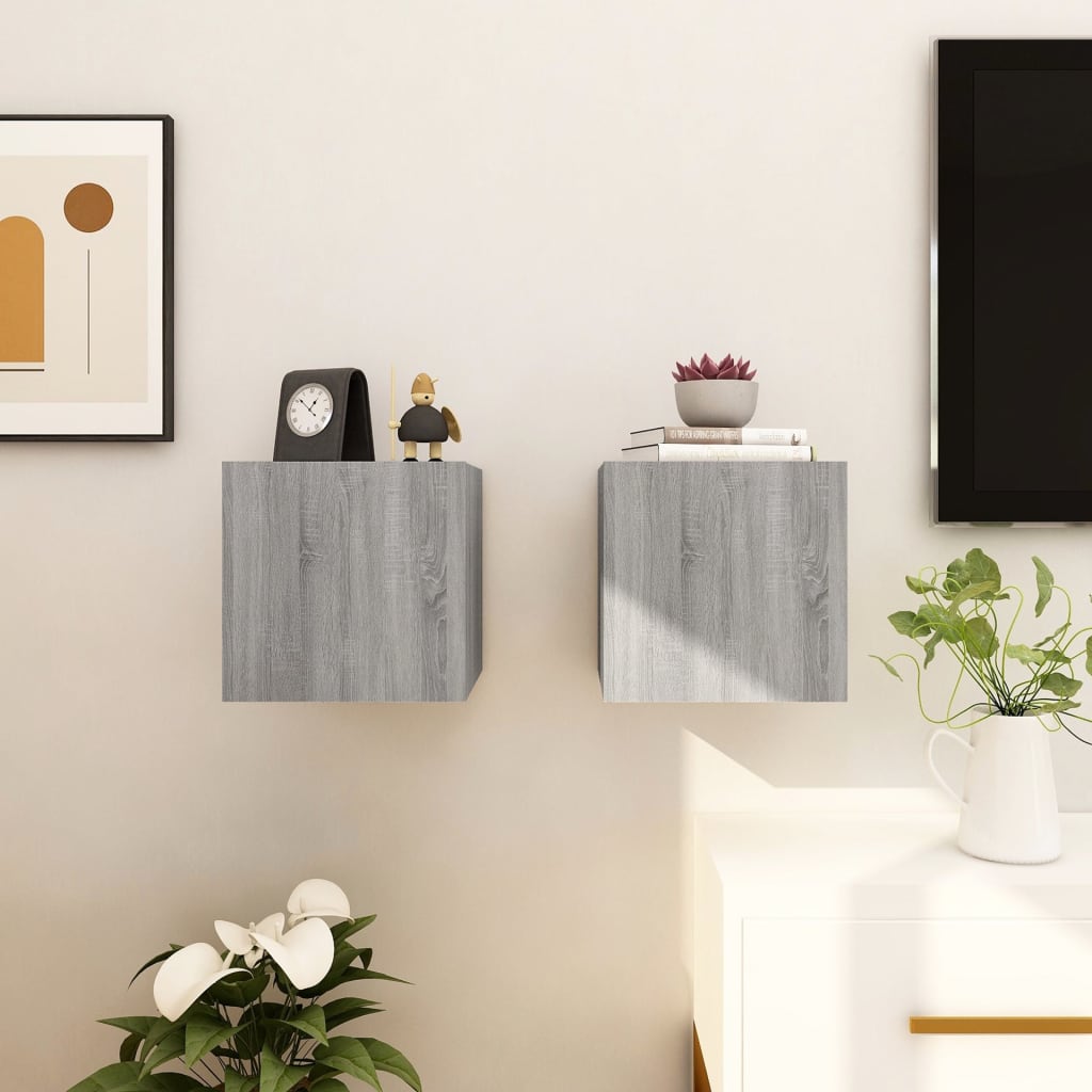 Seinäkiinnitettävät TV-kaapit 2 kpl harmaa Sonoma 30,5x30x30 cm - Sisustajankoti.fi