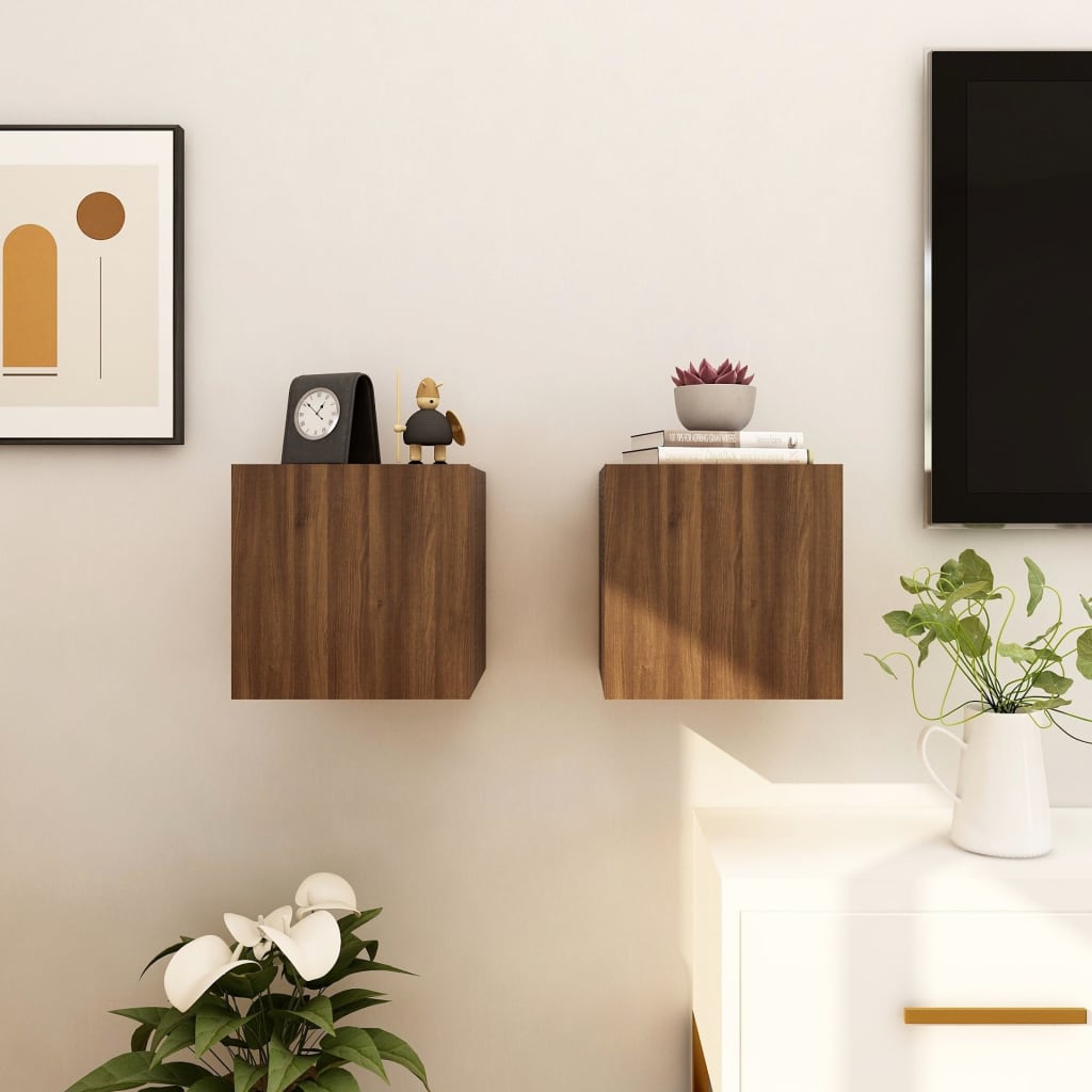 Seinäkiinnitettävät TV-kaapit 2 kpl ruskea tammi 30,5x30x30 cm - Sisustajankoti.fi