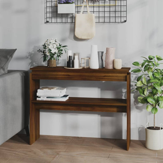 Konsolipöytä ruskea tammi 102x30x80 cm tekninen puu - Sisustajankoti.fi