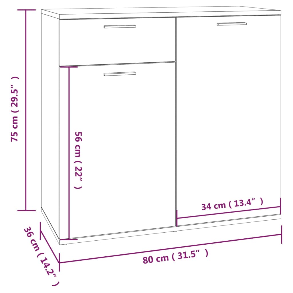 Senkki ruskea tammi 80x36x75 cm tekninen puu - Sisustajankoti.fi