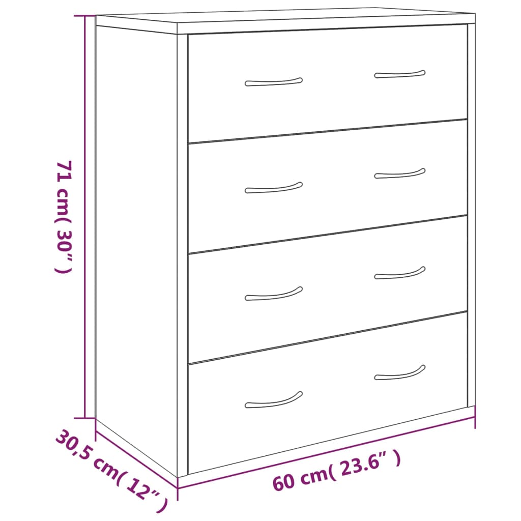 Senkki 4 vetolaatikolla 60x30,5x71 cm musta - Sisustajankoti.fi