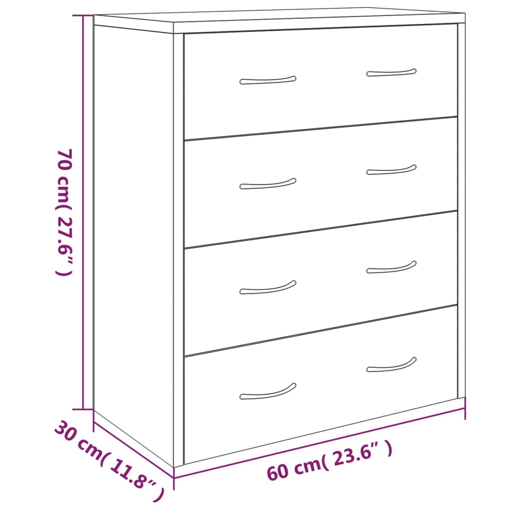 Senkki 4 vetolaatikolla 60x30,5x71 cm betoninharmaa - Sisustajankoti.fi