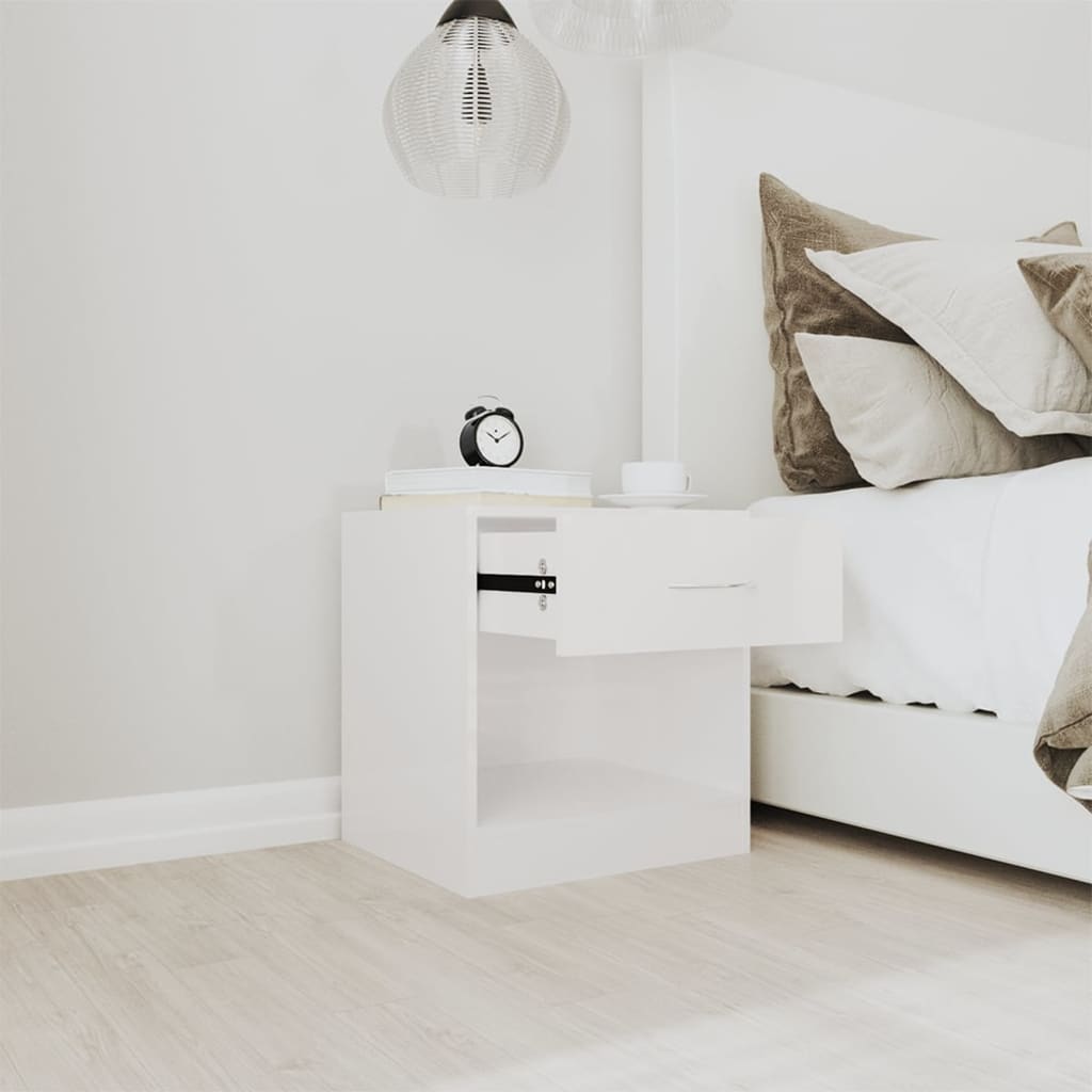 Yöpöydät laatikolla 2 kpl korkeakiilto valkoinen - Sisustajankoti.fi