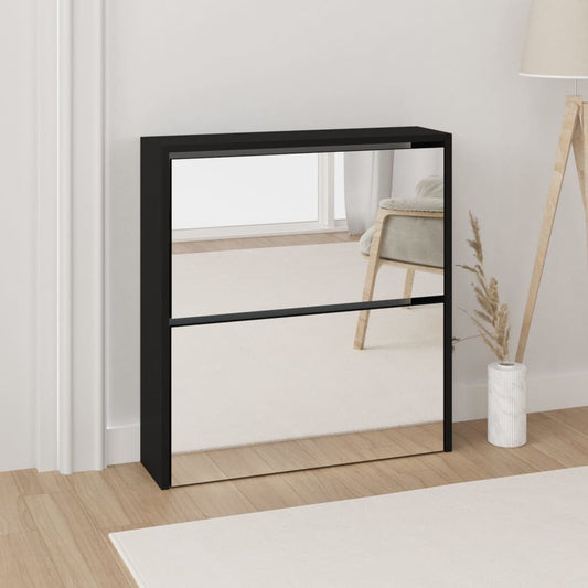 Kenkäkaappi peilillä 2-kerroksinen musta 63x17x67 cm - Sisustajankoti.fi
