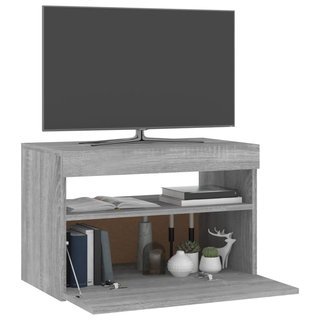 TV-taso LED-valoilla harmaa Sonoma 60x35x40 cm - Sisustajankoti.fi