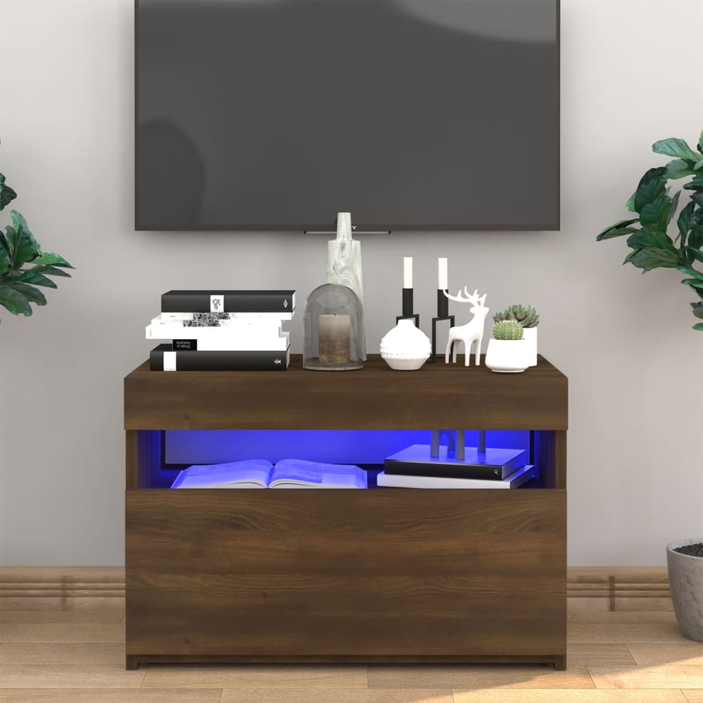 TV-taso LED-valoilla ruskea tammi 60x35x40 cm - Sisustajankoti.fi