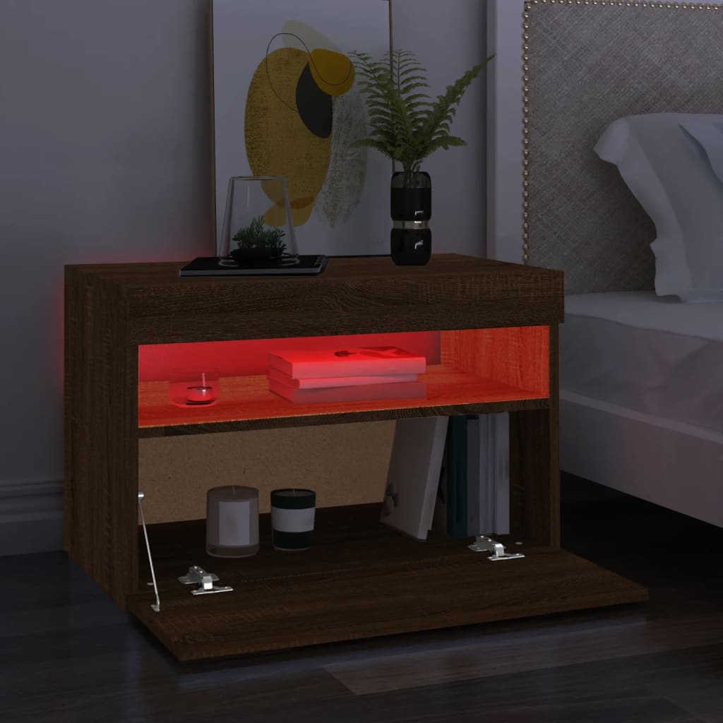 TV-taso LED-valoilla ruskea tammi 60x35x40 cm - Sisustajankoti.fi