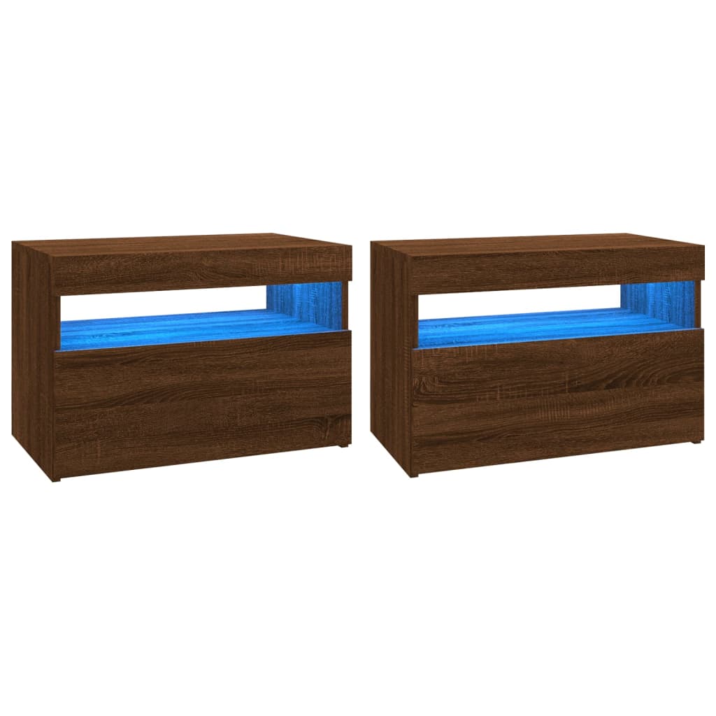 TV-tasot 2 kpl LED-valoilla ruskea tammi 60x35x40 cm - Sisustajankoti.fi
