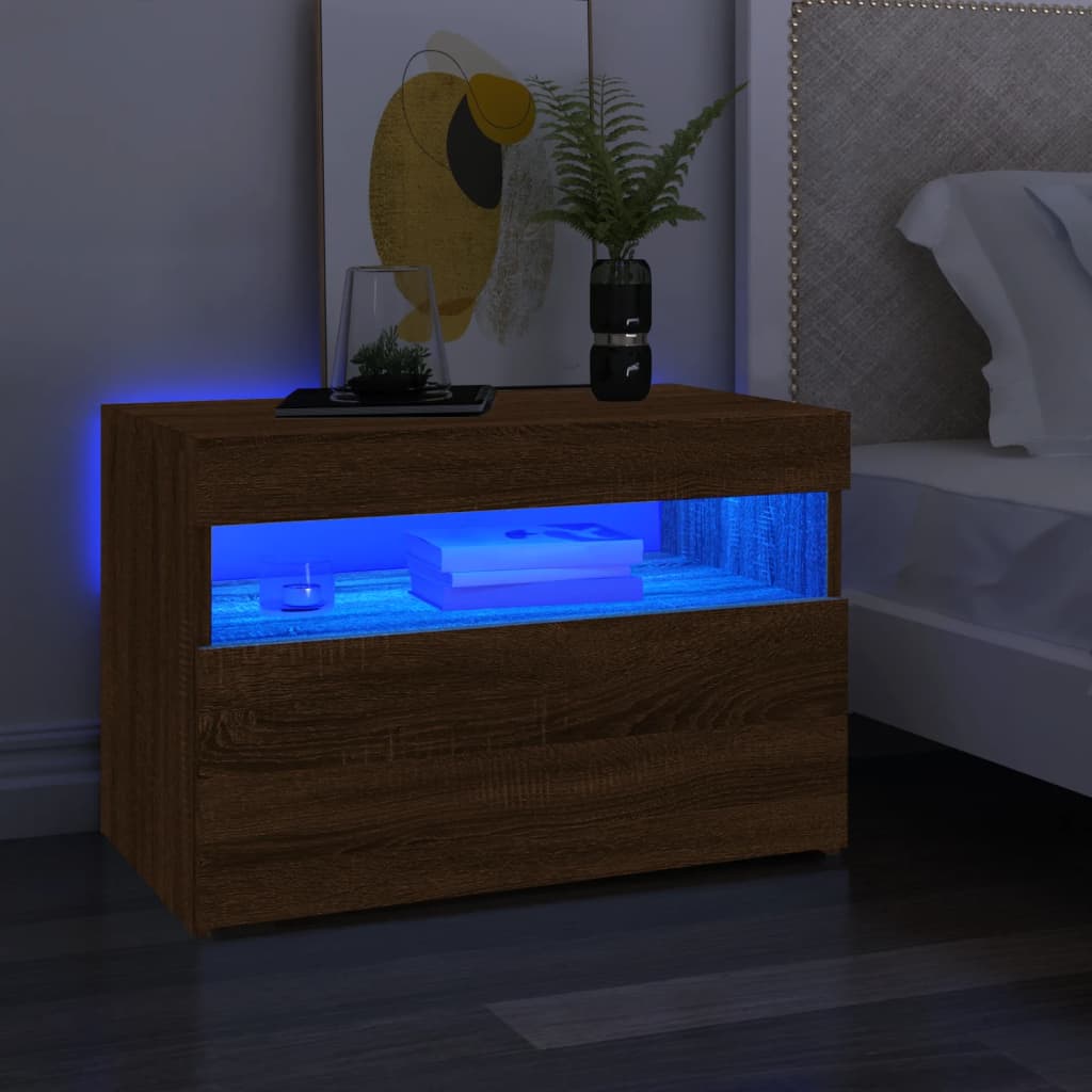 TV-tasot 2 kpl LED-valoilla ruskea tammi 60x35x40 cm - Sisustajankoti.fi