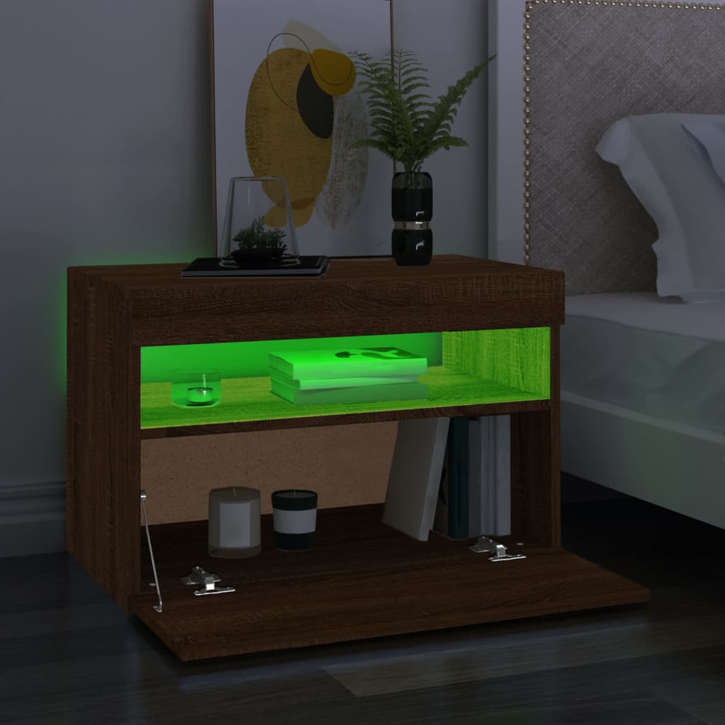 TV-tasot 2 kpl LED-valoilla ruskea tammi 60x35x40 cm - Sisustajankoti.fi