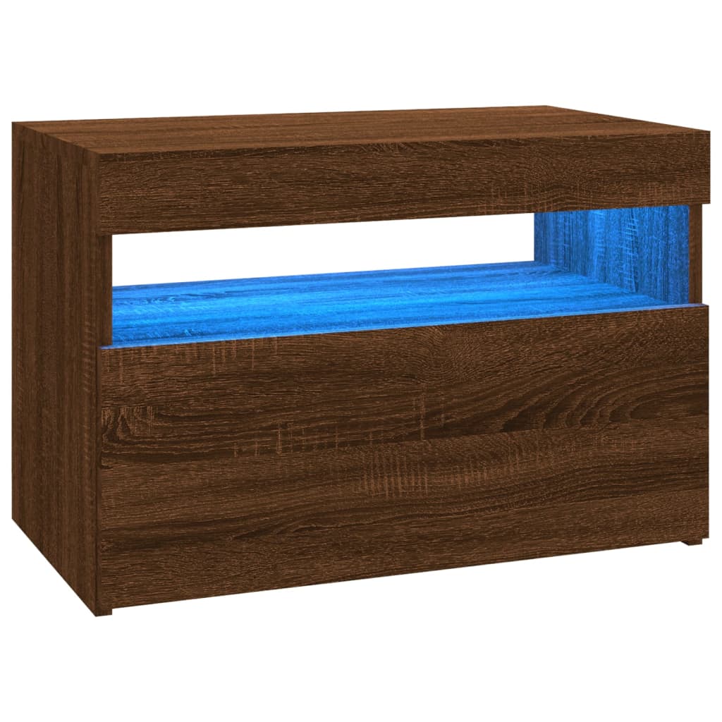 TV-tasot 2 kpl LED-valoilla ruskea tammi 60x35x40 cm - Sisustajankoti.fi