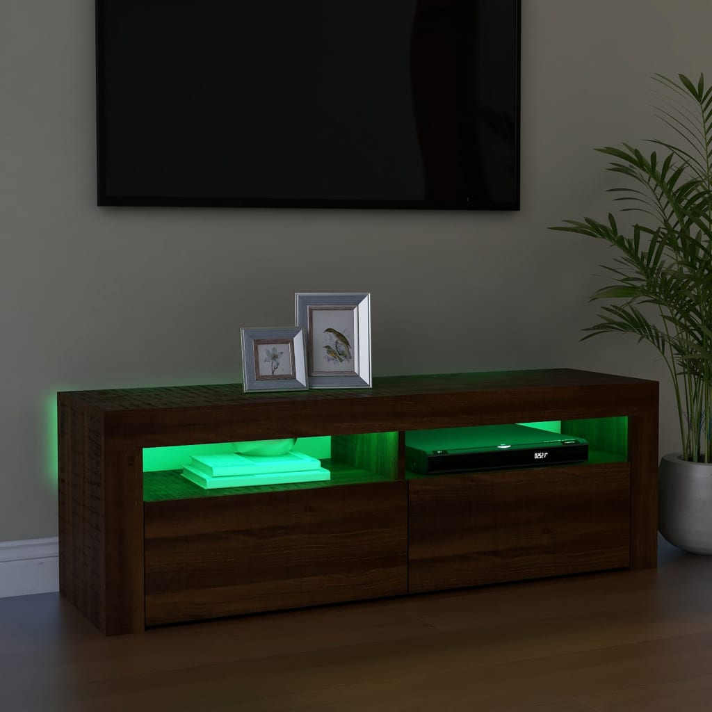 TV-taso LED-valoilla ruskea tammi 120x35x40 cm - Sisustajankoti.fi