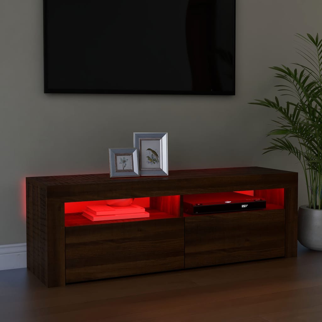 TV-taso LED-valoilla ruskea tammi 120x35x40 cm - Sisustajankoti.fi