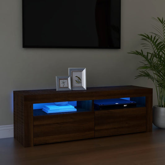 TV-taso LED-valoilla ruskea tammi 120x35x40 cm - Sisustajankoti.fi