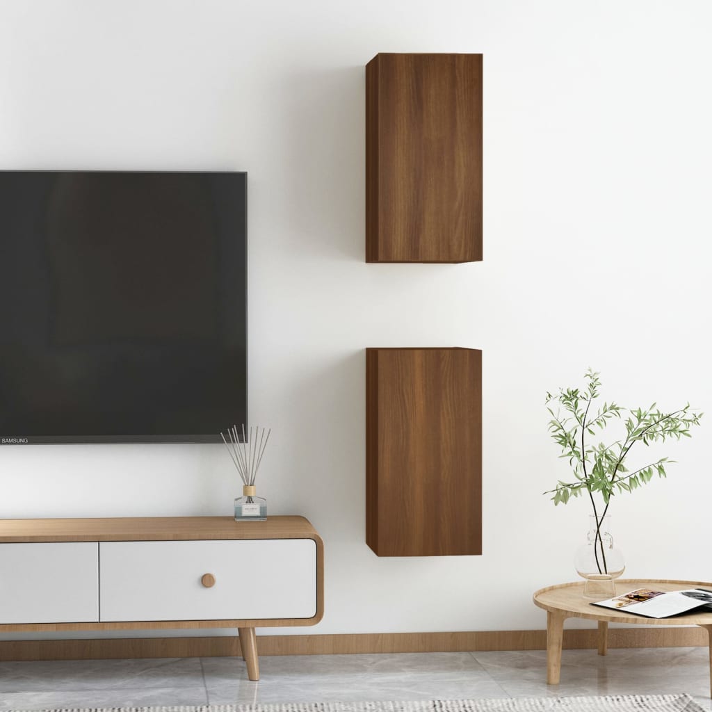 TV-taso 2 kpl ruskea tammi 30,5x30x60 cm tekninen puu - Sisustajankoti.fi