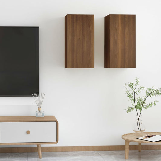 TV-taso 2 kpl ruskea tammi 30,5x30x60 cm tekninen puu - Sisustajankoti.fi