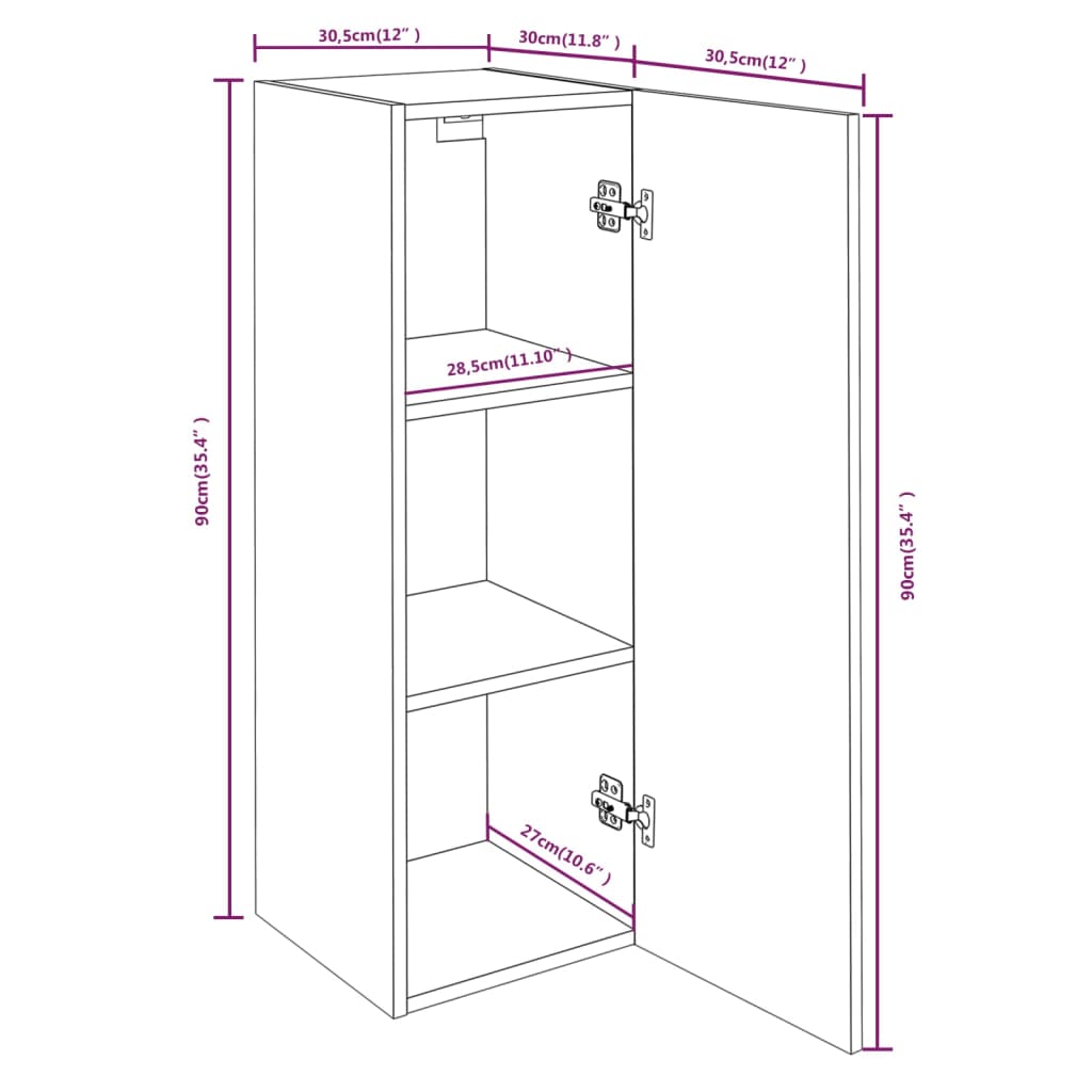 TV-taso 2 kpl ruskea tammi 30,5x30x90 cm tekninen puu - Sisustajankoti.fi