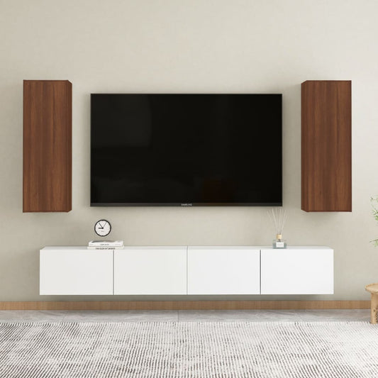 TV-taso 2 kpl ruskea tammi 30,5x30x90 cm tekninen puu - Sisustajankoti.fi