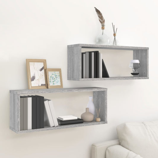 Seinäkuutiohyllyt 2 kpl harmaa Sonoma 60x15x23 cm tekninen puu - Sisustajankoti.fi