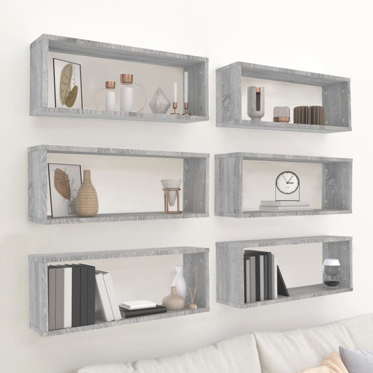 Seinäkuutiohyllyt 6 kpl harmaa Sonoma 60x15x23 cm tekninen puu - Sisustajankoti.fi