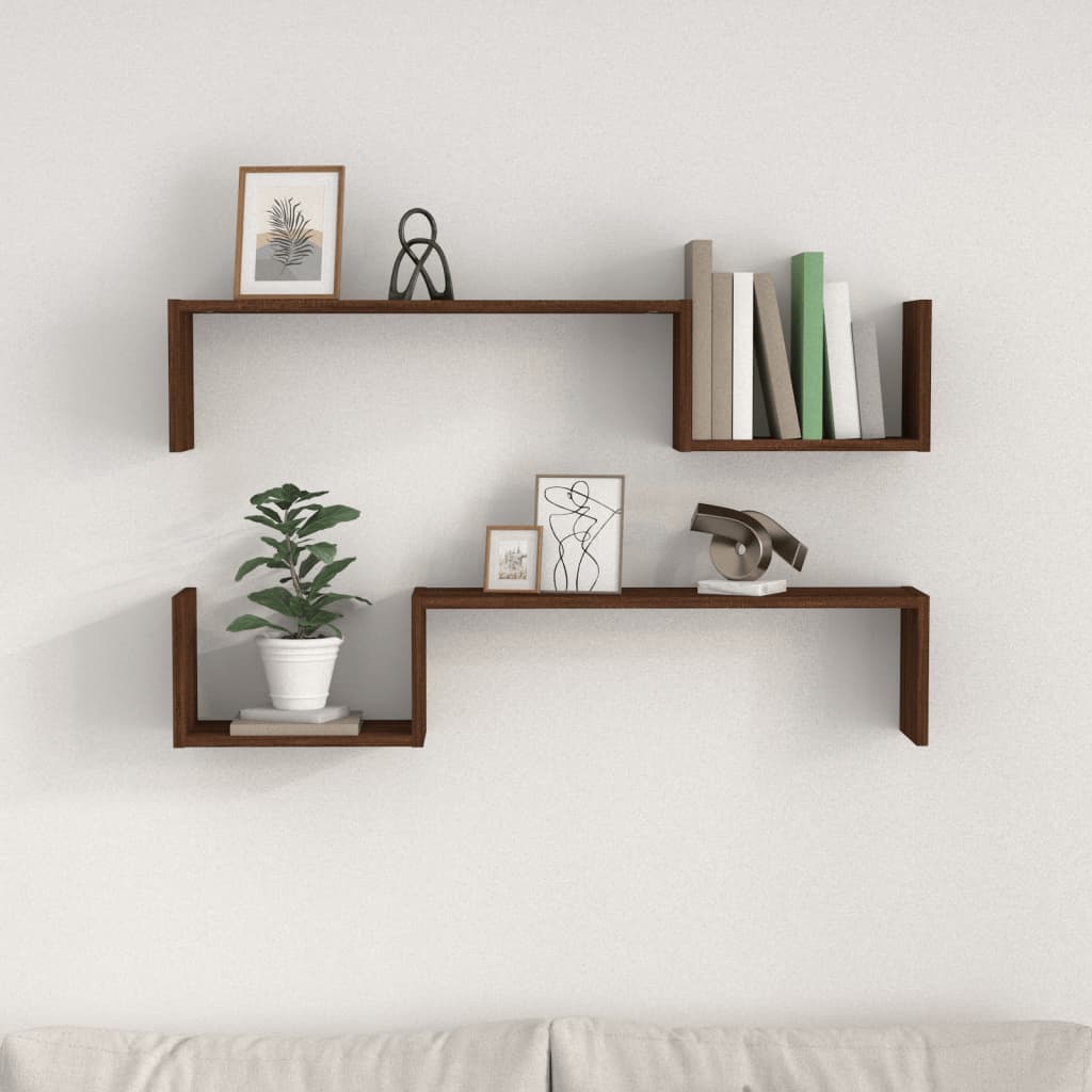 Seinähyllyt 2 kpl ruskea tammi 100x15x20 cm tekninen puu - Sisustajankoti.fi