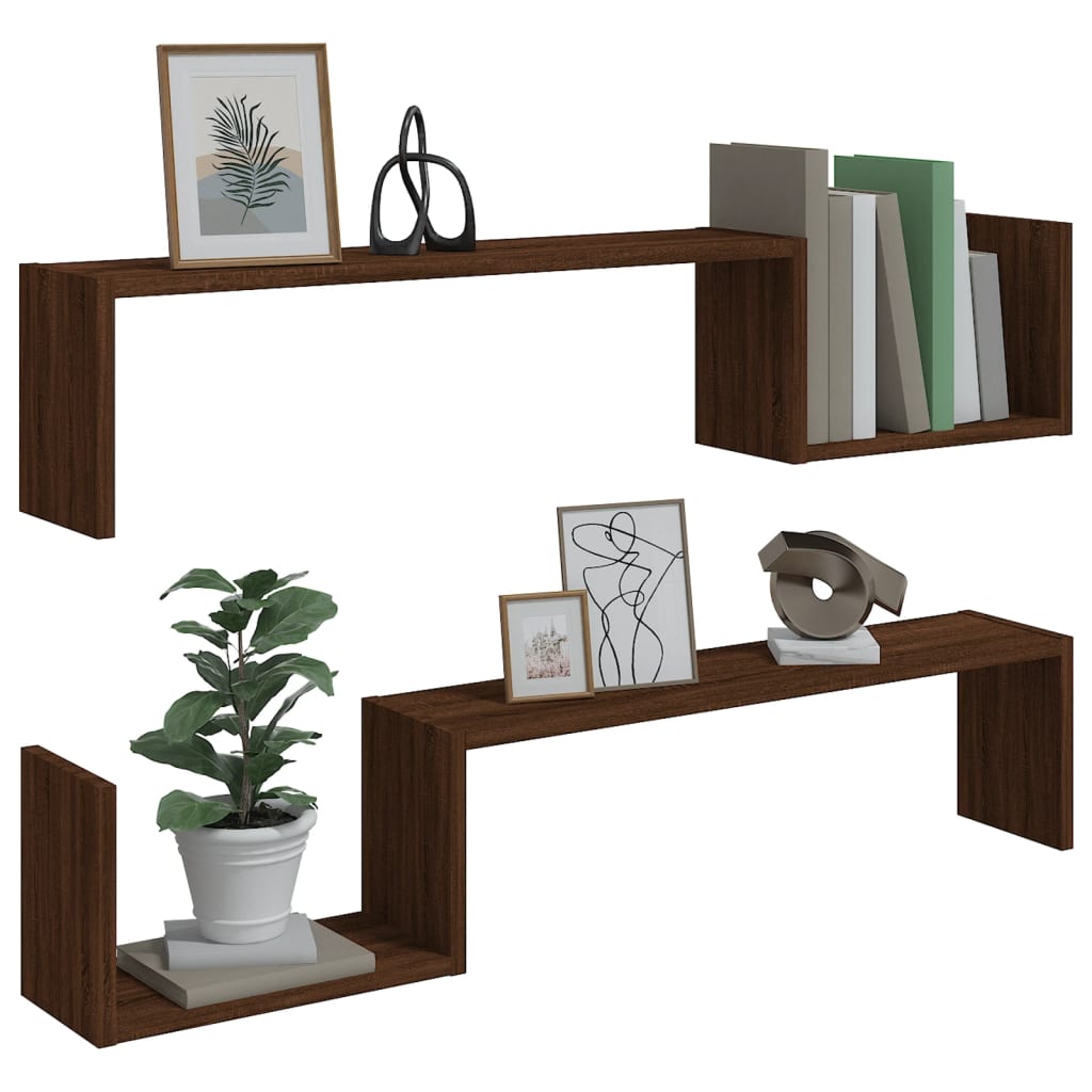 Seinähyllyt 2 kpl ruskea tammi 100x15x20 cm tekninen puu - Sisustajankoti.fi