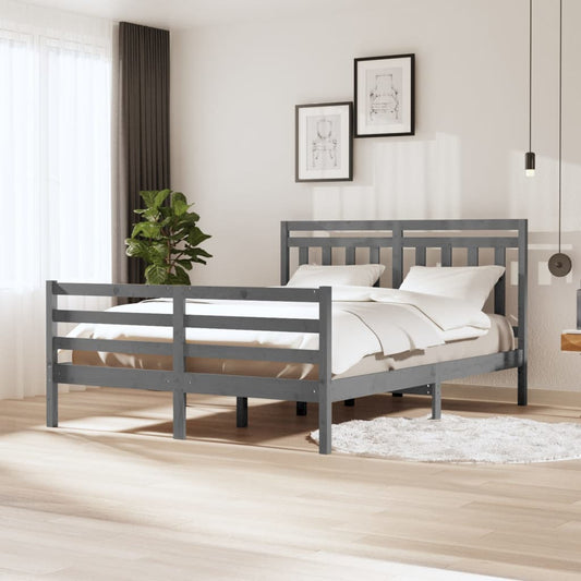 Sängynrunko harmaa täysi puu 150x200 cm 5FT King Size - Sisustajankoti.fi
