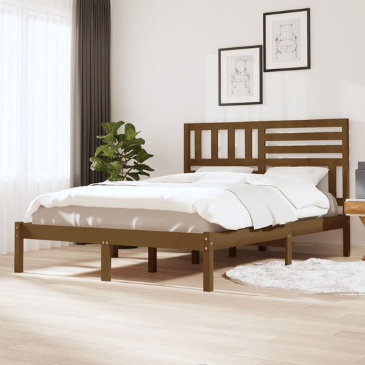 Sängynrunko hunajanruskea täysi mänty 135x190 cm 4FT6 Double - Sisustajankoti.fi