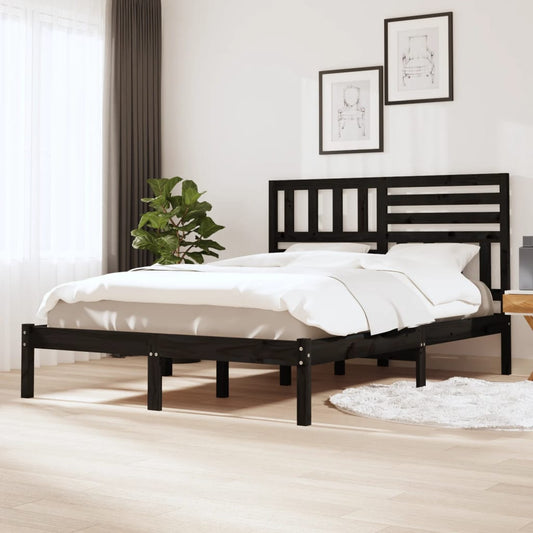 Sängynrunko musta täysi mänty 135x190 cm 4FT6 Double - Sisustajankoti.fi