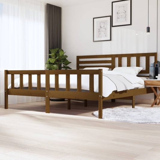 Sängynrunko hunajanruskea täysi puu 200x200 cm - Sisustajankoti.fi