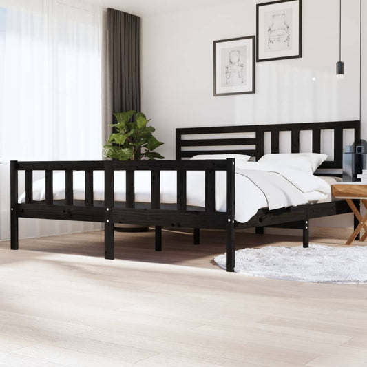 Sängynrunko musta täysi puu 200x200 cm - Sisustajankoti.fi