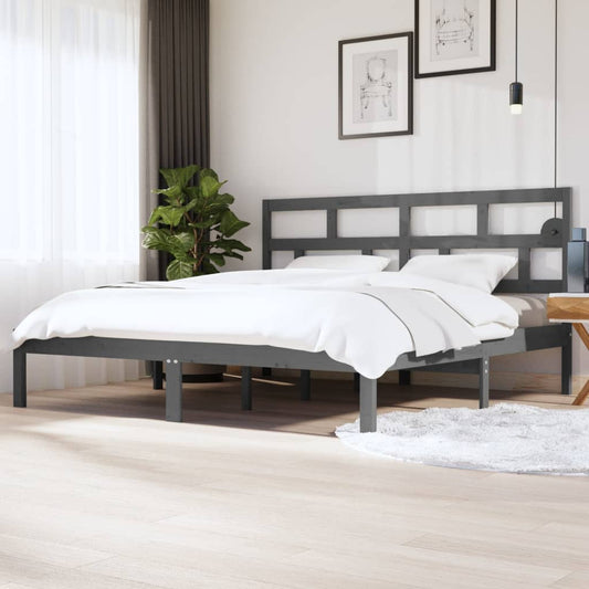 Sängynrunko harmaa täysi mänty 200 x 200 cm - Sisustajankoti.fi