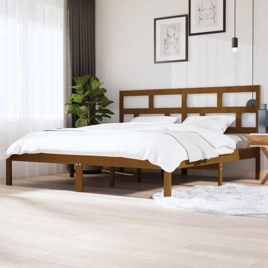 Sängynrunko hunajanruskea täysi mänty 200x200 cm - Sisustajankoti.fi