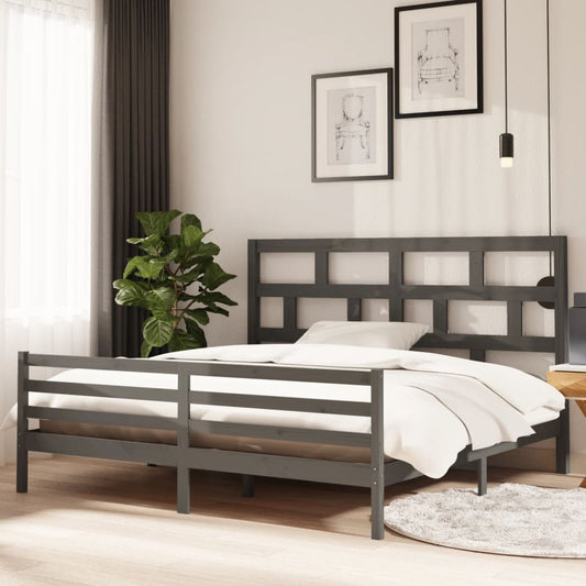 Sängynrunko harmaa täysi mänty 200 x 200 cm - Sisustajankoti.fi