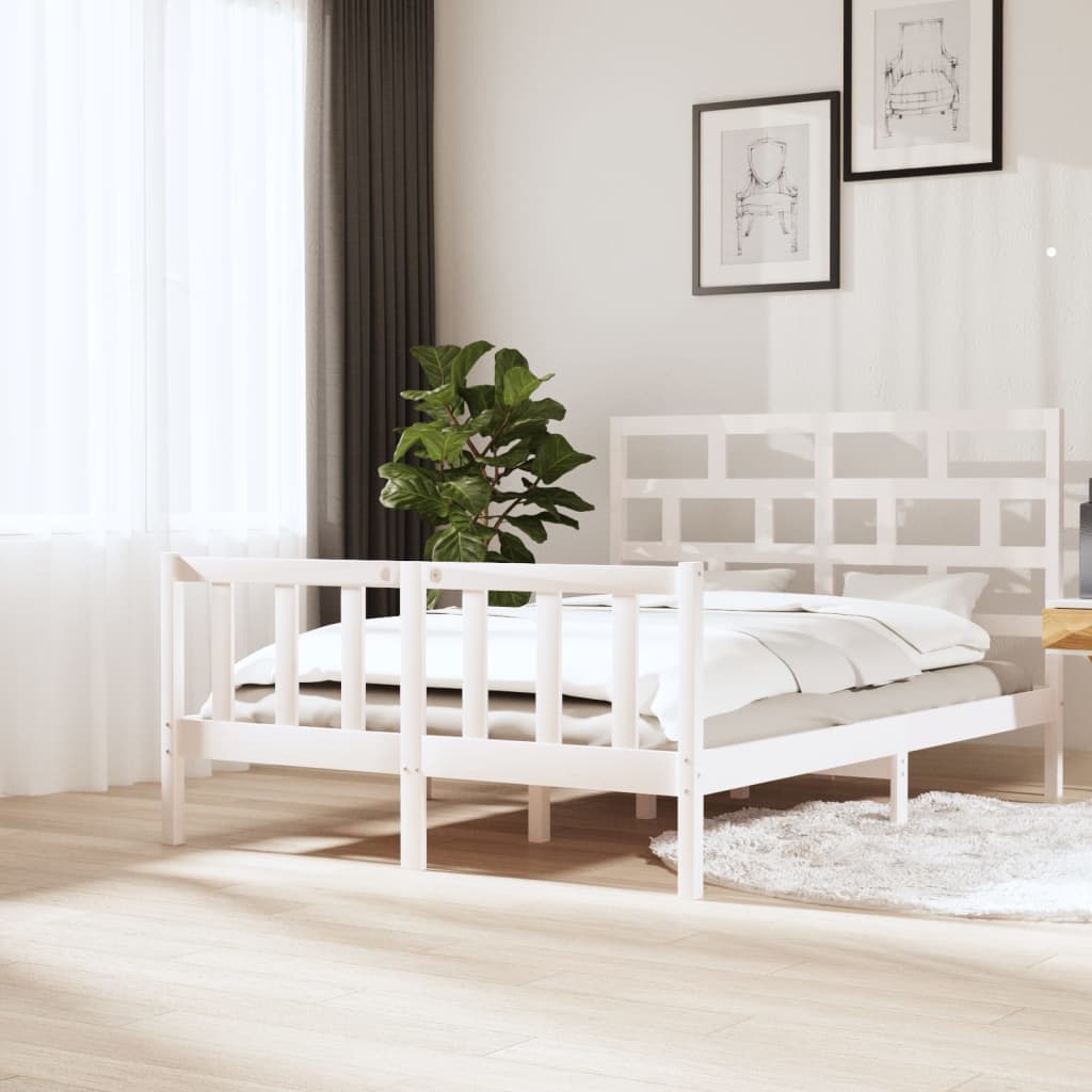 Sängynrunko valkoinen täysi mänty 150x200 cm 5FT King Size - Sisustajankoti.fi