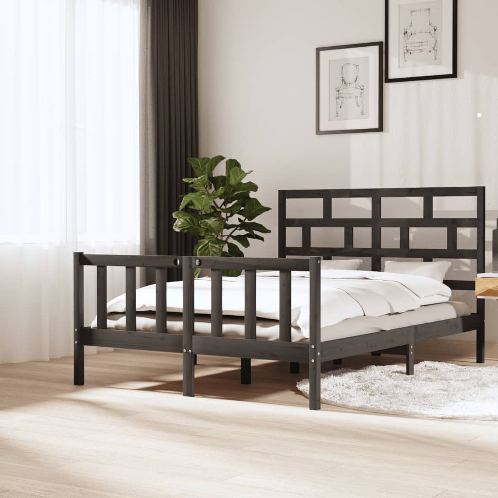 Sängynrunko harmaa täysi mänty 150x200 cm 5FT King Size - Sisustajankoti.fi