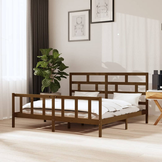 Sängynrunko hunajanruskea täysi mänty 200x200 cm - Sisustajankoti.fi