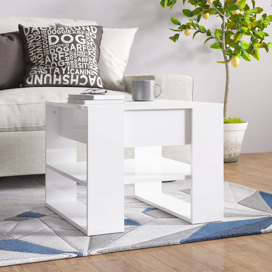 Sohvapöytä korkeakiilto valkoinen 55,5x55x45 cm tekninen puu - Sisustajankoti.fi