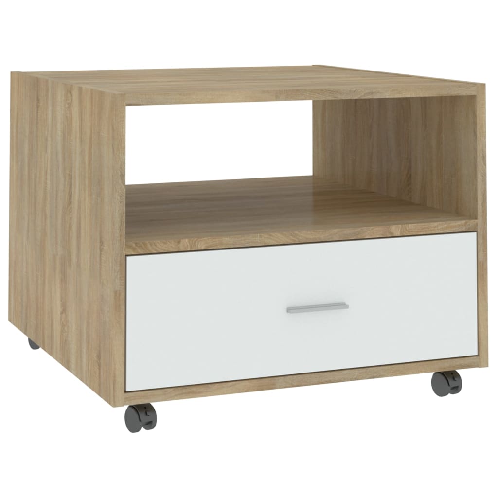 Sohvapöytä valkoinen ja Sonoma-tammi 55x55x40 cm tekninen puu - Sisustajankoti.fi